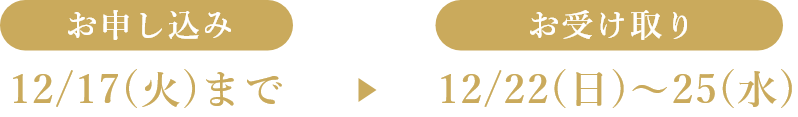 [お申し込み]12月17日(火曜日)までの場合、[お受け取り]12月22日(日曜日)～25日(水曜日)
